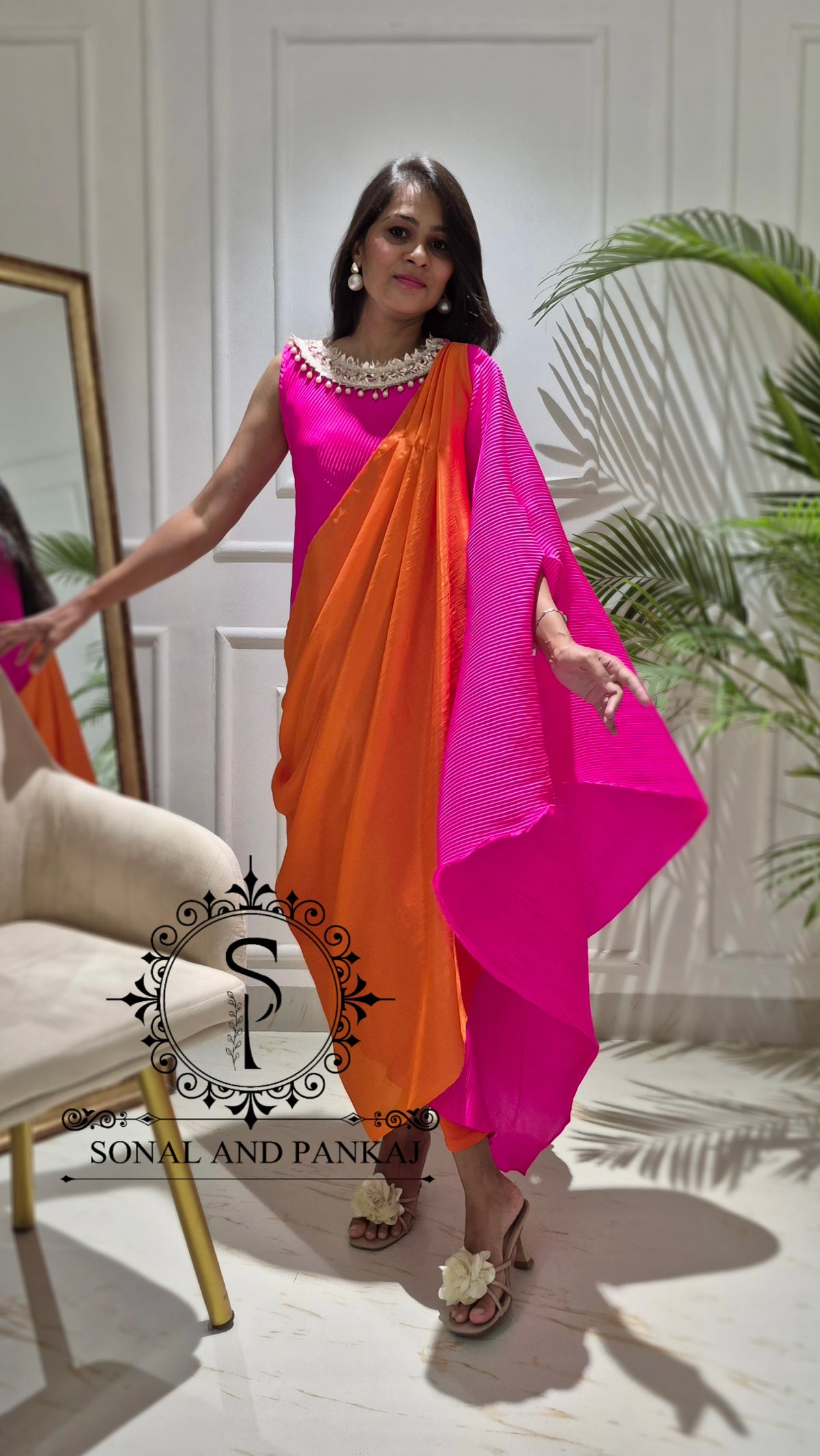 Caftan bleu à imprimé floral - RW01098
