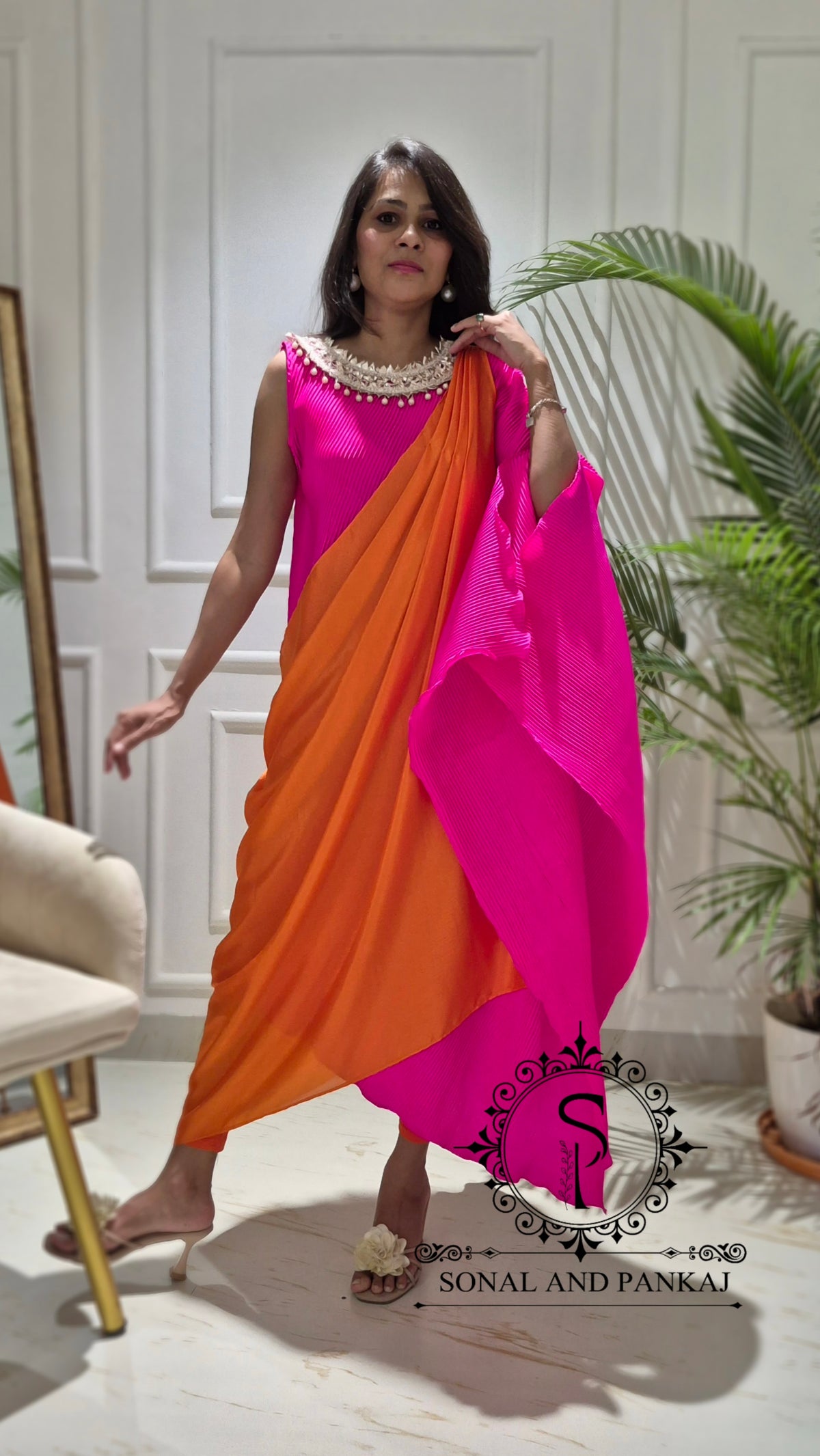 Caftan bleu à imprimé floral - RW01098