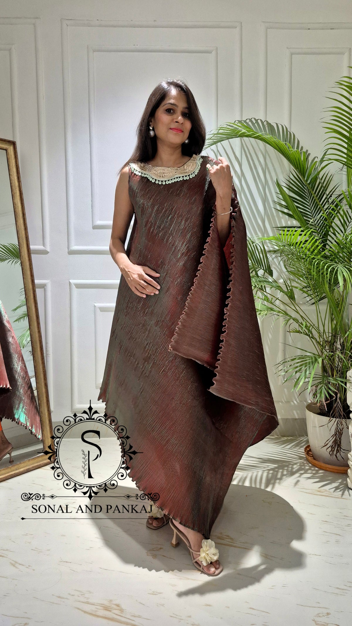 Caftan bleu à imprimé floral - RW01098