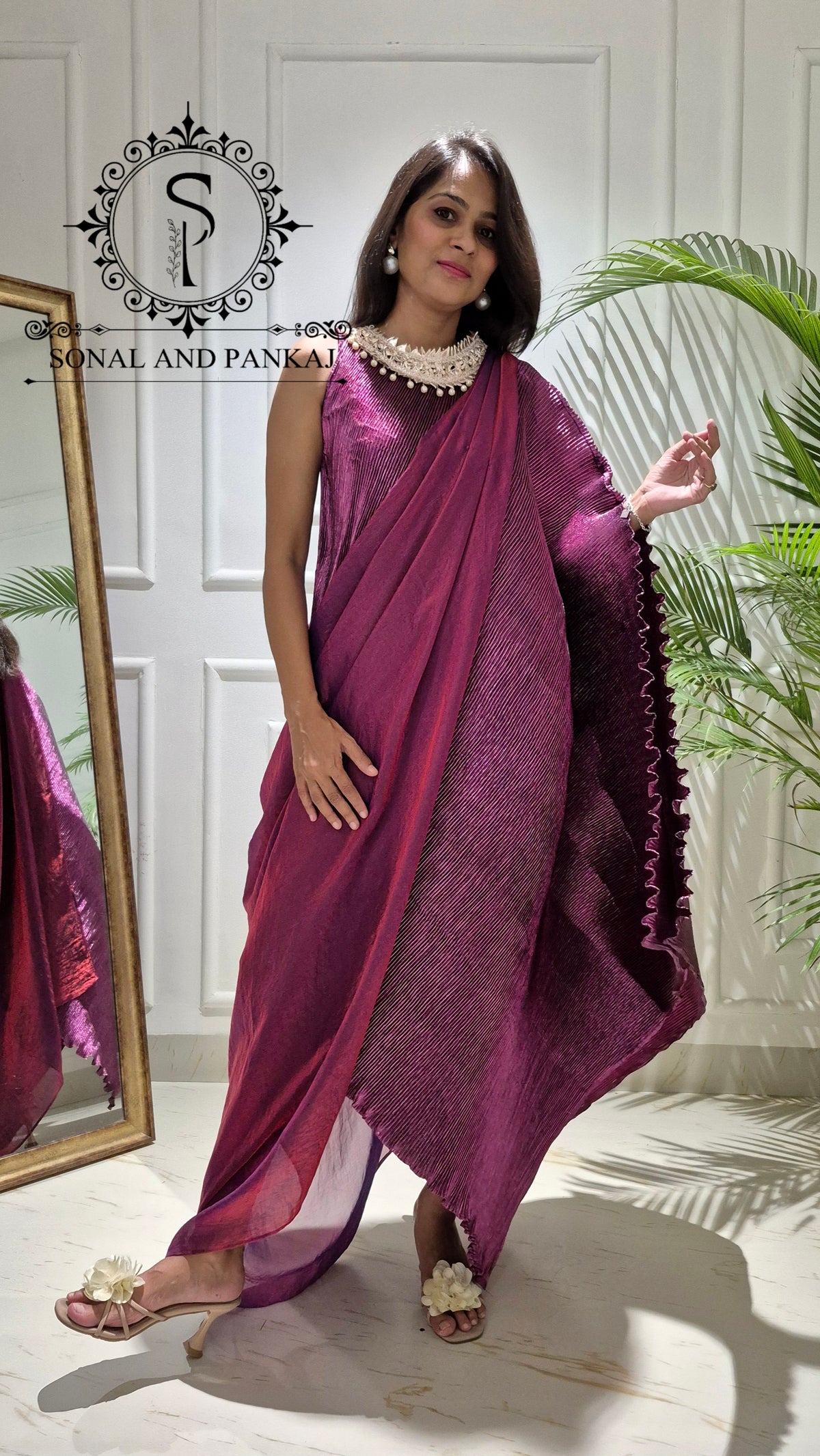 Caftan bleu à imprimé floral - RW01098