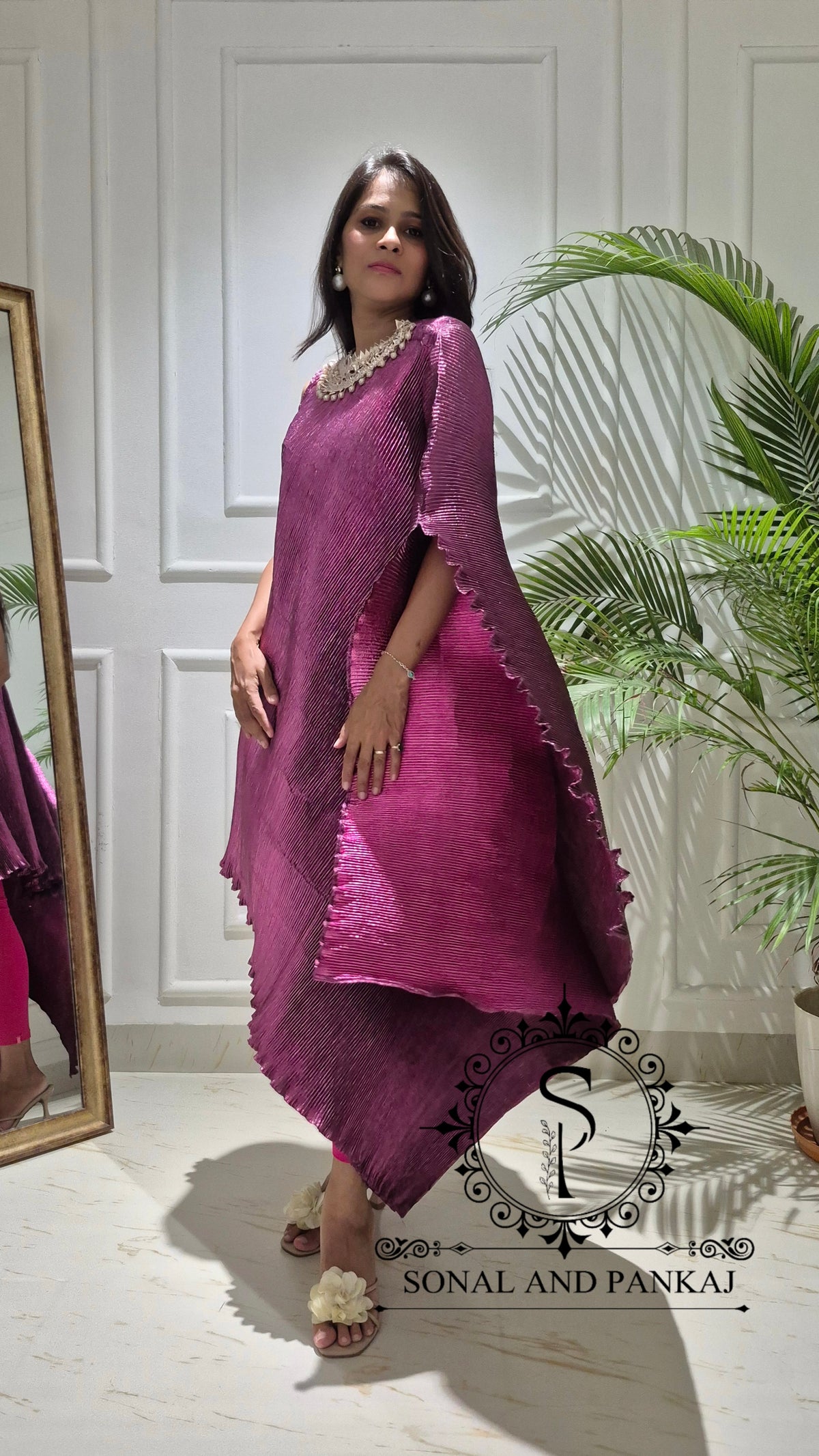 Caftan bleu à imprimé floral - RW01098
