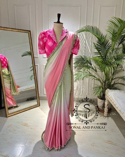 Komolika Dual- Dyed Saree With Collar Work Blouse - SA01850