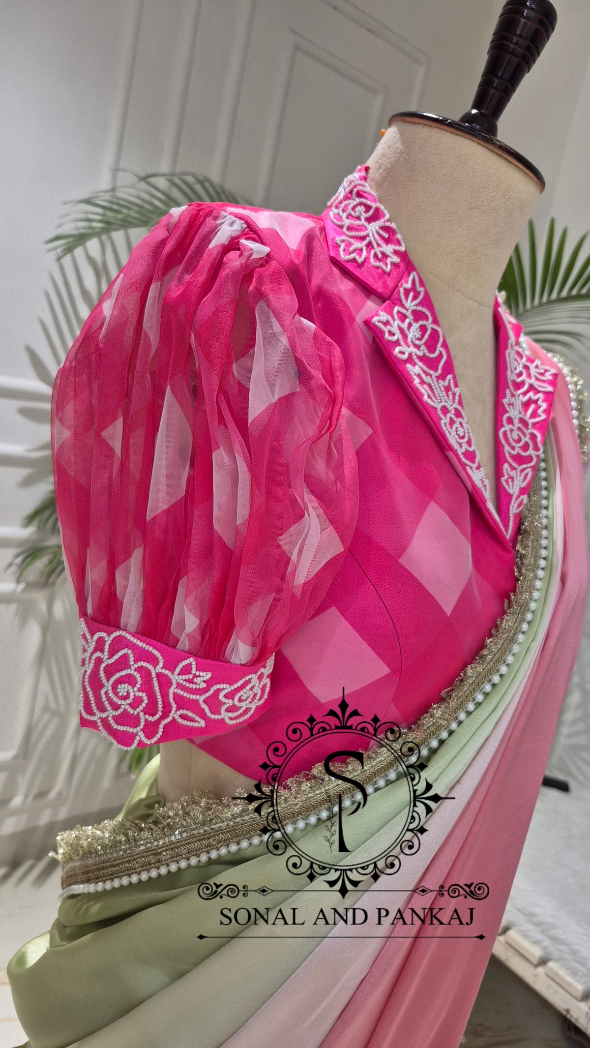 Designer Pink Hand Embroidered Blouse - BL01851