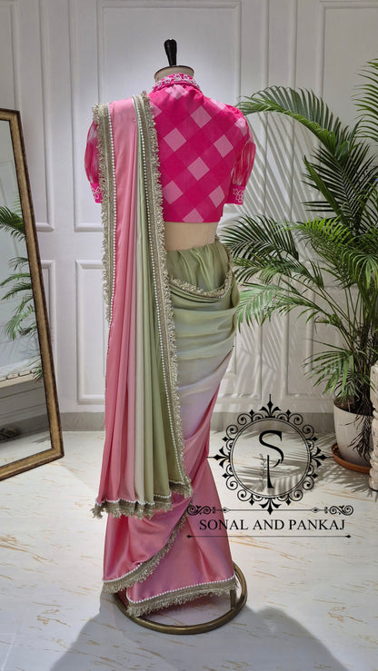 Komolika Dual- Dyed Saree With Collar Work Blouse - SA01850