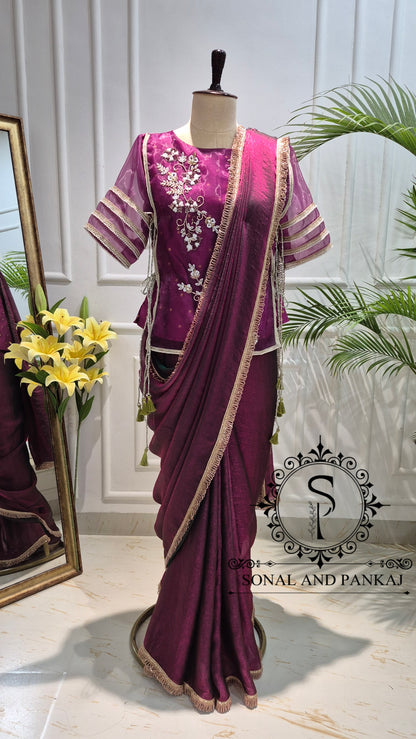 Royal Mewar Wine Saree with Long Blouse On Sale - SA01860-RTD