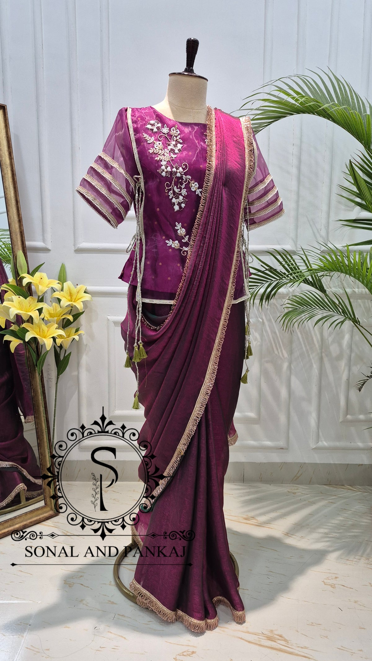Royal Mewar Wine Saree with Long Blouse On Sale - SA01860-RTD