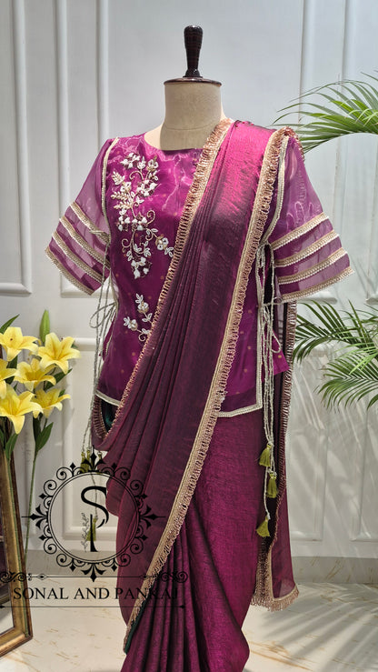 Royal Mewar Wine Saree with Long Blouse On Sale - SA01860-RTD