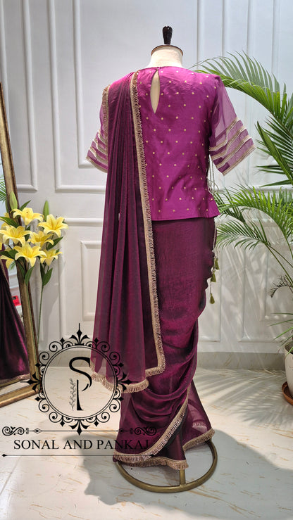 Royal Mewar Wine Saree with Long Blouse On Sale - SA01860-RTD