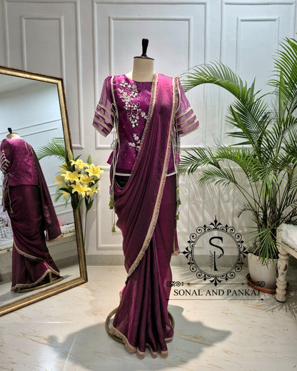 Royal Mewar Wine Saree with Long Blouse On Sale - SA01860-RTD