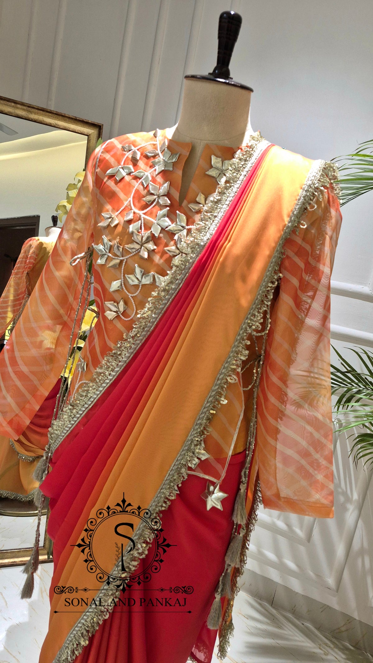 The Kesariya Sunset Saree With Long Top On Sale - SA01859-RTD
