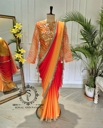 The Kesariya Sunset Saree With Long Top On Sale - SA01859-RTD
