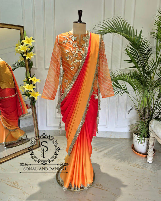 The Kesariya Sunset Saree With Long Top On Sale - SA01859-RTD