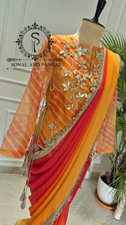 The Kesariya Sunset Saree With Long Top On Sale - SA01859-RTD