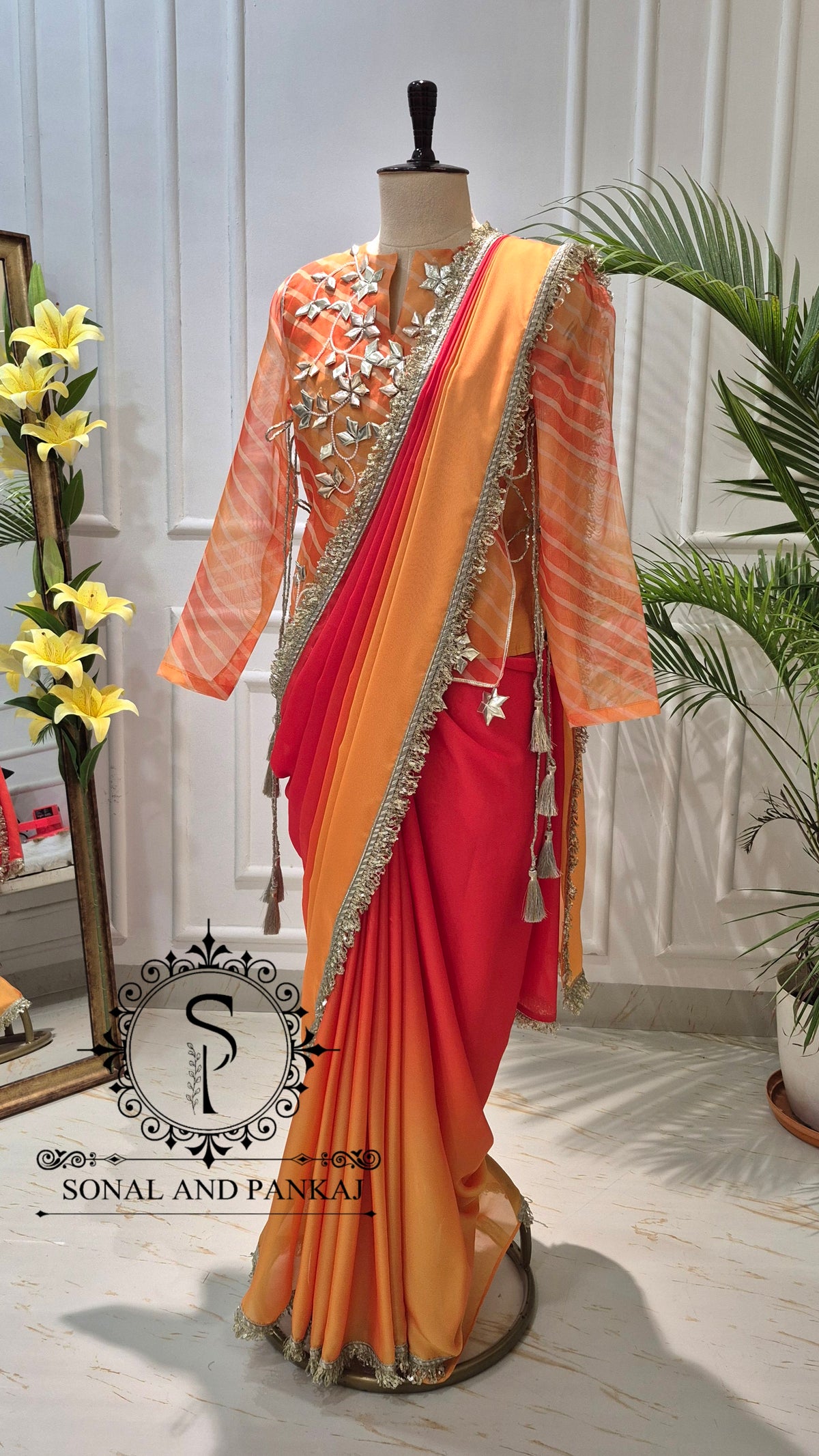 The Kesariya Sunset Saree With Long Top On Sale - SA01859-RTD