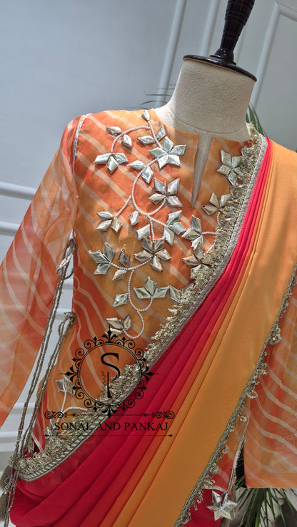 The Kesariya Sunset Saree With Long Top On Sale - SA01859-RTD