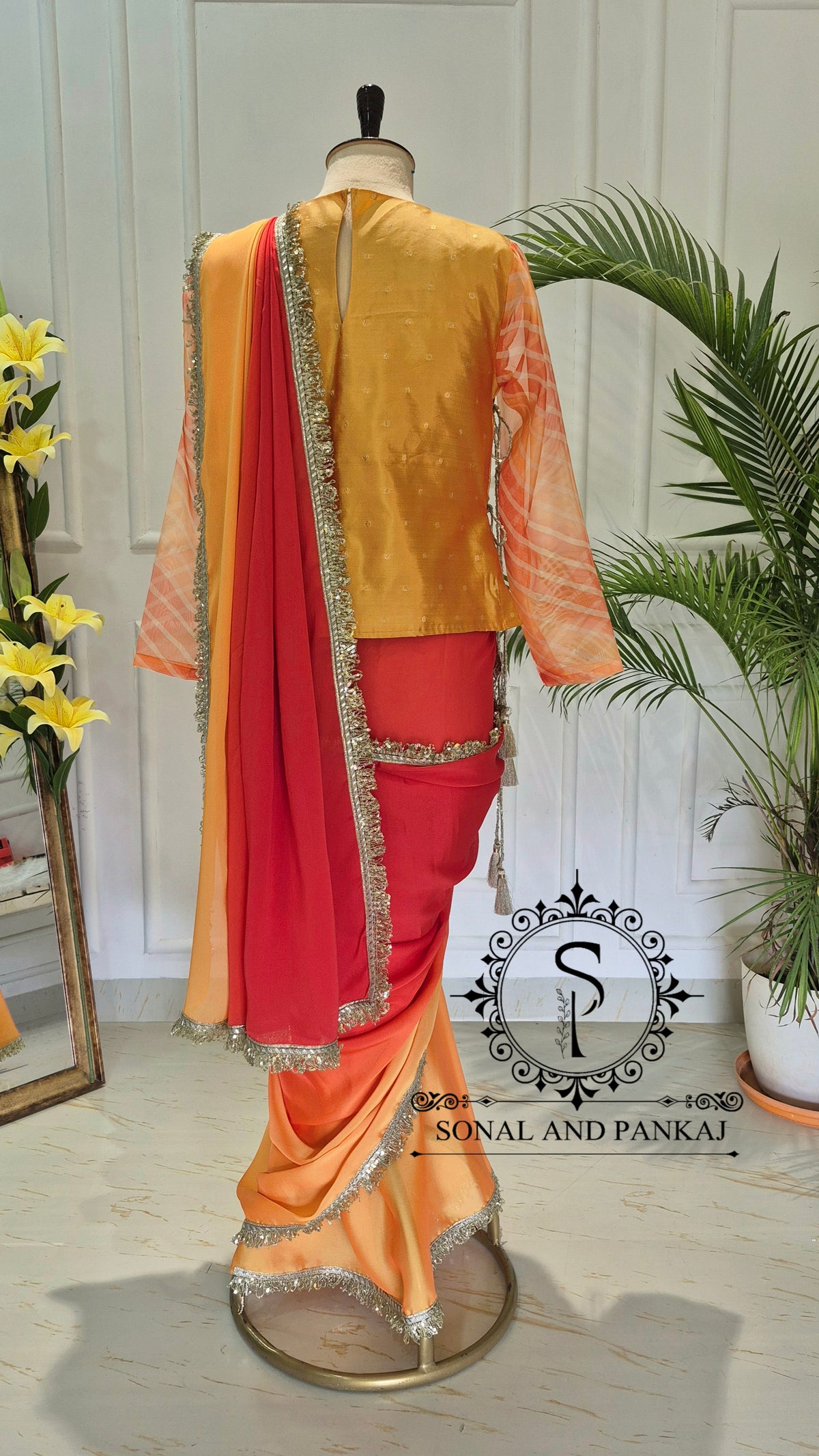 The Kesariya Sunset Saree With Long Top On Sale - SA01859-RTD