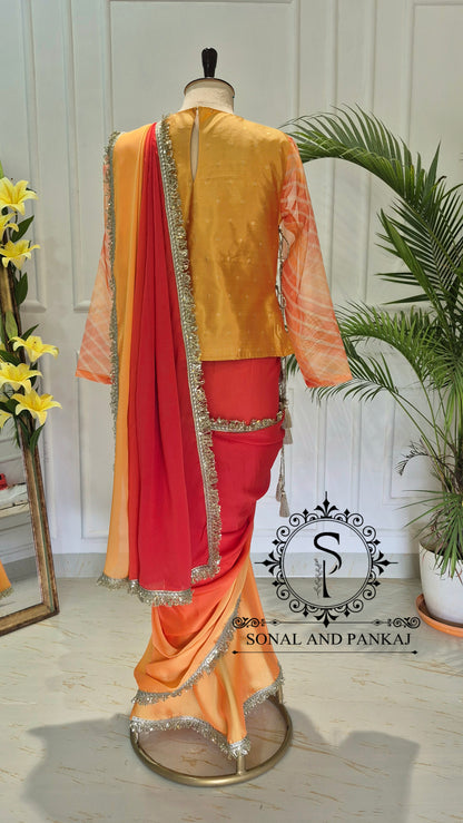 The Kesariya Sunset Saree With Long Top On Sale - SA01859-RTD