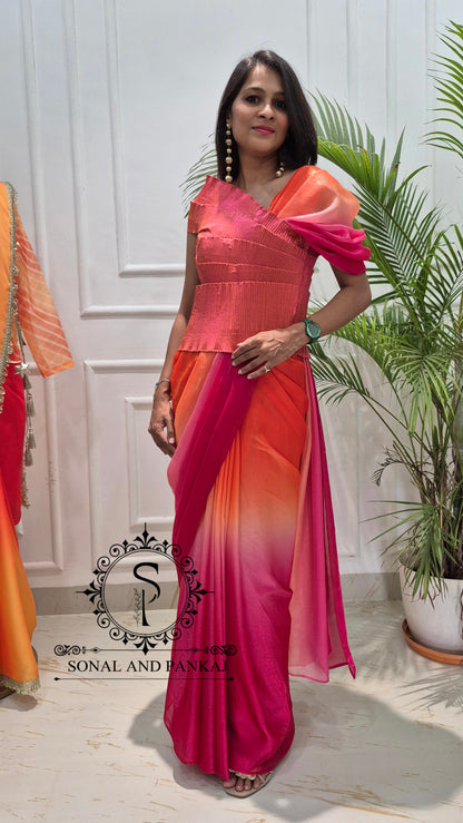 Desi Girl Vibe - Roohafza Pre-Pleated Saree & Top - SA01858