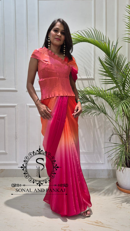 Desi Girl Vibe - Roohafza Pre-Pleated Saree & Top - SA01858