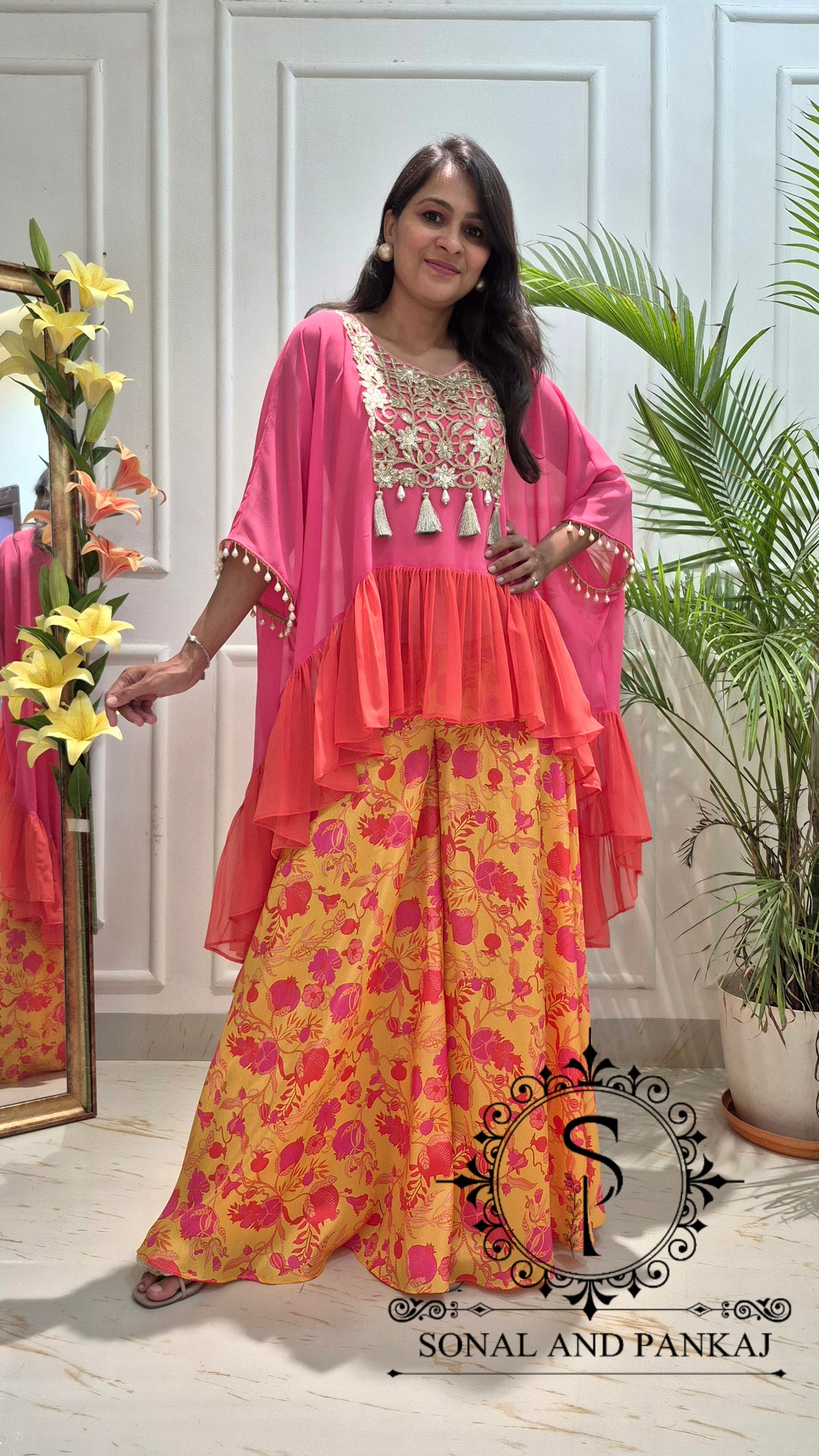 Caftan bleu à imprimé floral - RW01098