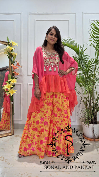 Caftan bleu à imprimé floral - RW01098