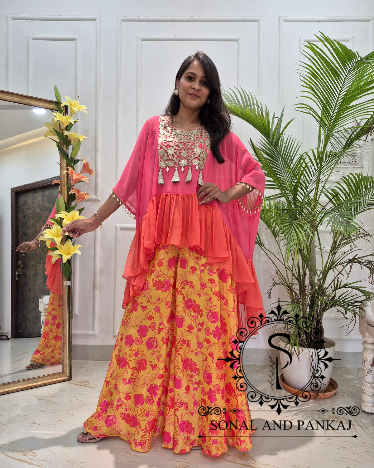 Caftan bleu à imprimé floral - RW01098