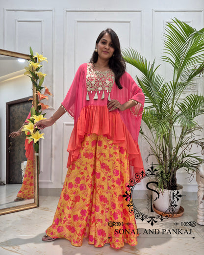 Caftan bleu à imprimé floral - RW01098