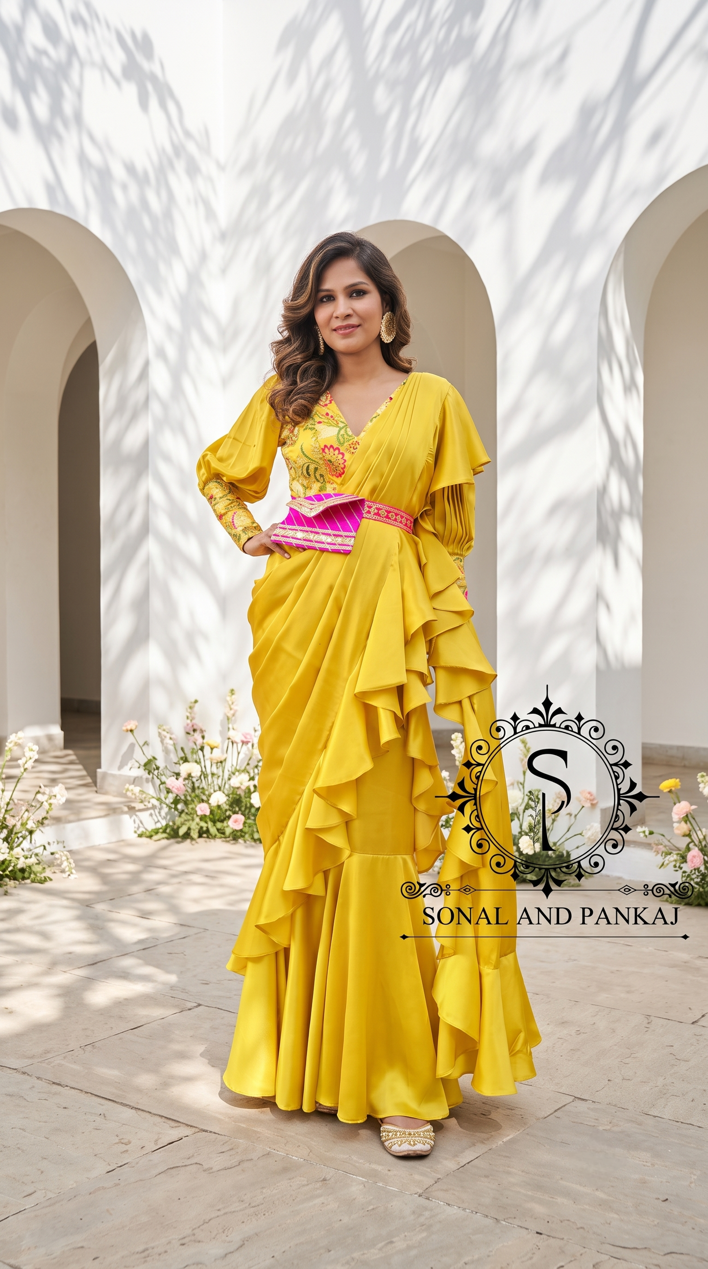 Yellow Ready To Wear Drape Gown Saree - GN00811