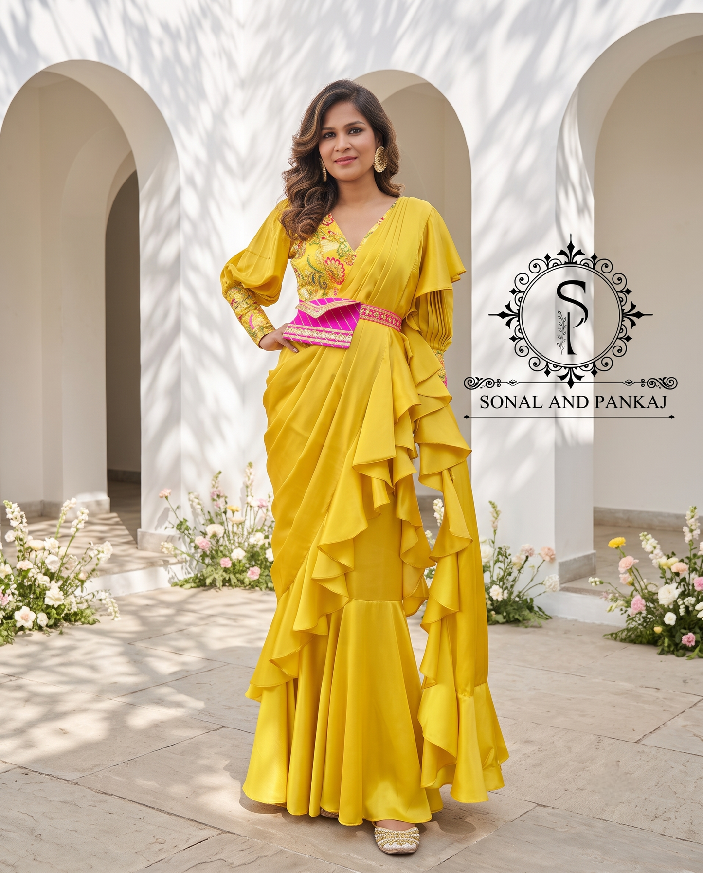 Yellow Ready To Wear Drape Gown Saree - GN00811