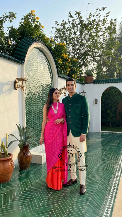 Hot Pink Pleated Palloo Saree - SA01645