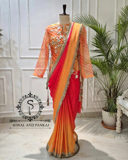 The Kesariya Sunset Saree With Long Top On Sale - SA01859-RTD