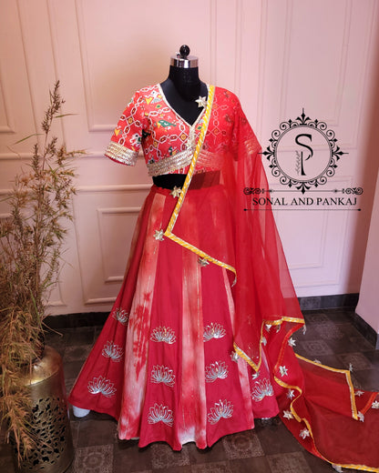 Sabhyasachi Style Red Patola Blouse With Beautiful Duppatta & Kalidaar Lehenga - RTSLH01200