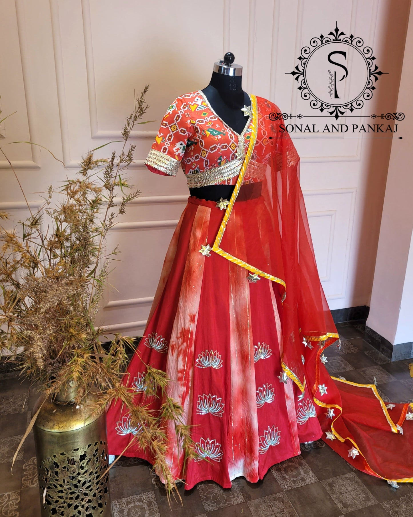 Sabhyasachi Style Red Patola Blouse With Beautiful Duppatta & Kalidaar Lehenga - RTSLH01200