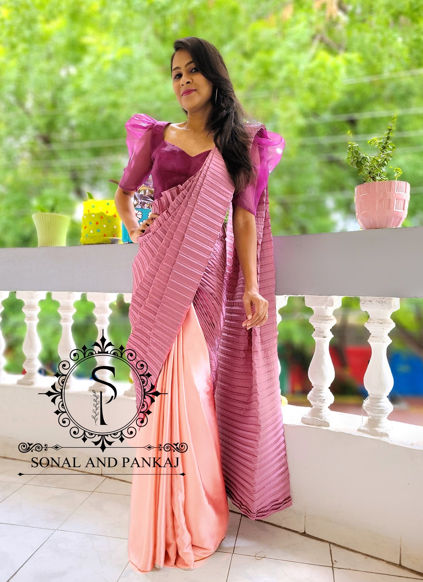 Designer Puffed Sleeves Blouse & Pleated Palloo Saree - SA01303