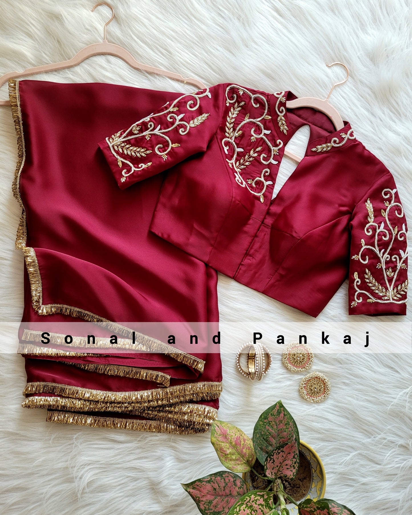 Maroon Hand Embroidered Blouse With Saree - SA01063