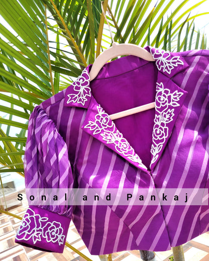 Purple Leheriya Hand Embroidered Blouse - BL01139