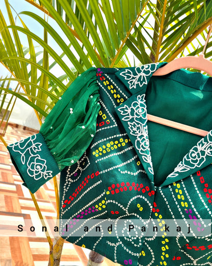 Green Bandhani Hand Embroidered Blouse - BL01141