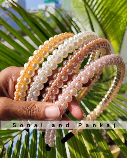 Pearl Hair Band (Pack Of 4) + 4 Beaded Hair Band FREE - HB01230