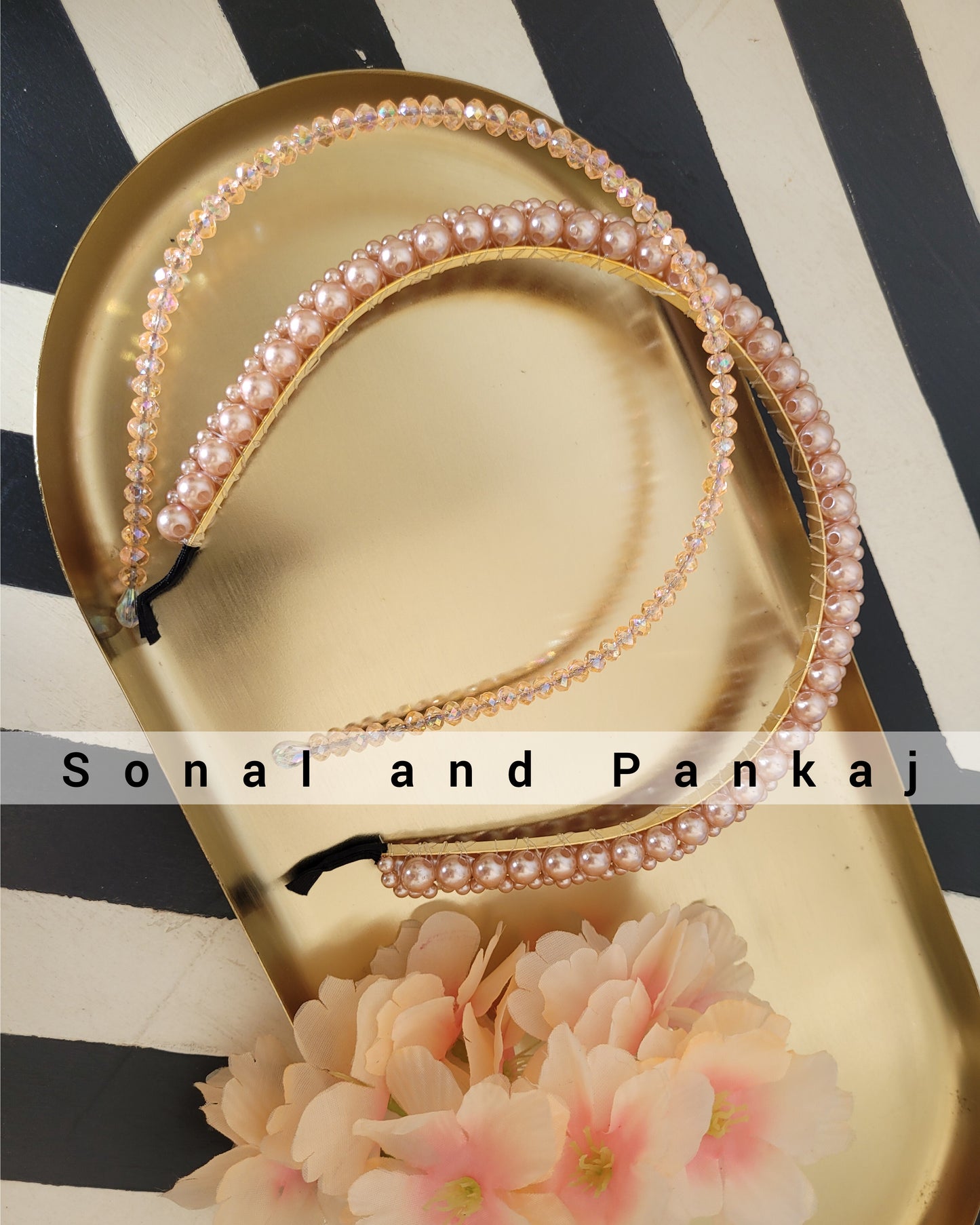 Blush Pink Pearl Hair Band + 1 Beaded Hair Band FREE - HB01231