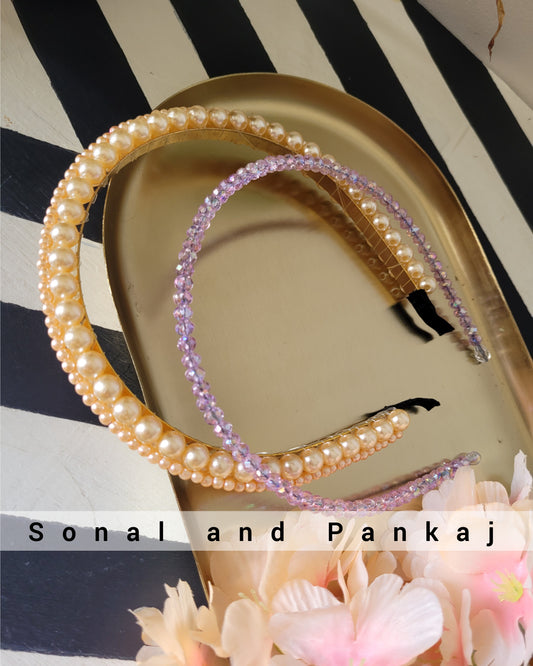 Light Gold Pearl Hair Band + 1 Beaded Hair Band FREE - HB01233