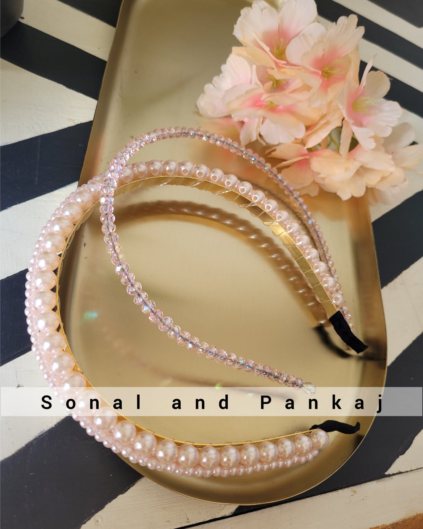 Baby Pink Pearl Hair Band + 1 Beaded Hair Band FREE - HB01234