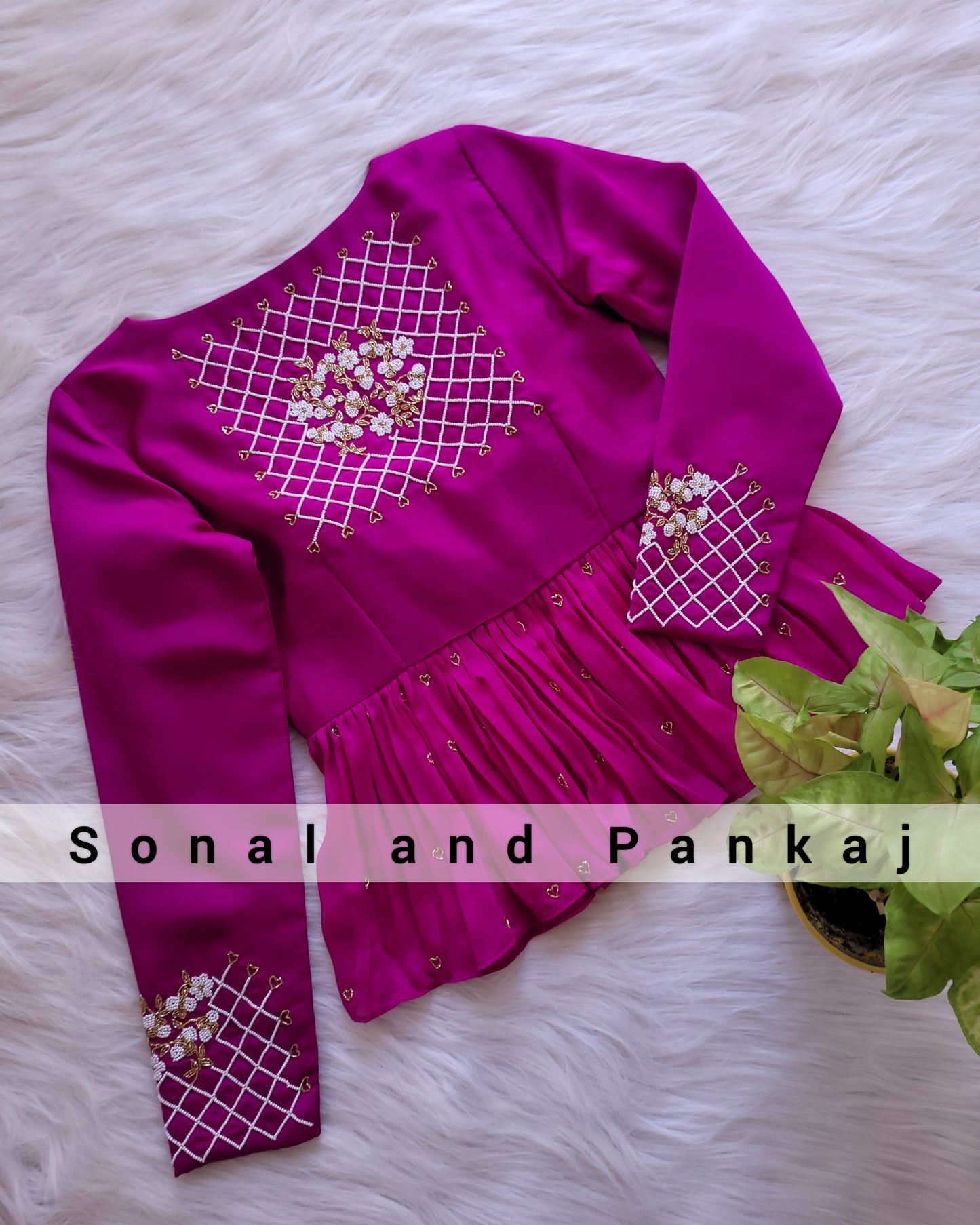 Beautiful Pearl Hand Embroidered Purple Color Blouse - BL01268