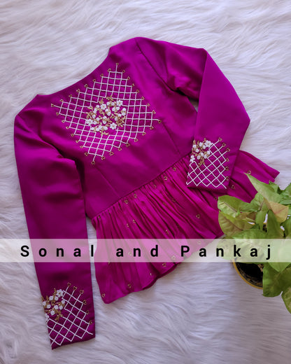 Beautiful Pearl Hand Embroidered Purple Color Blouse - BL01268