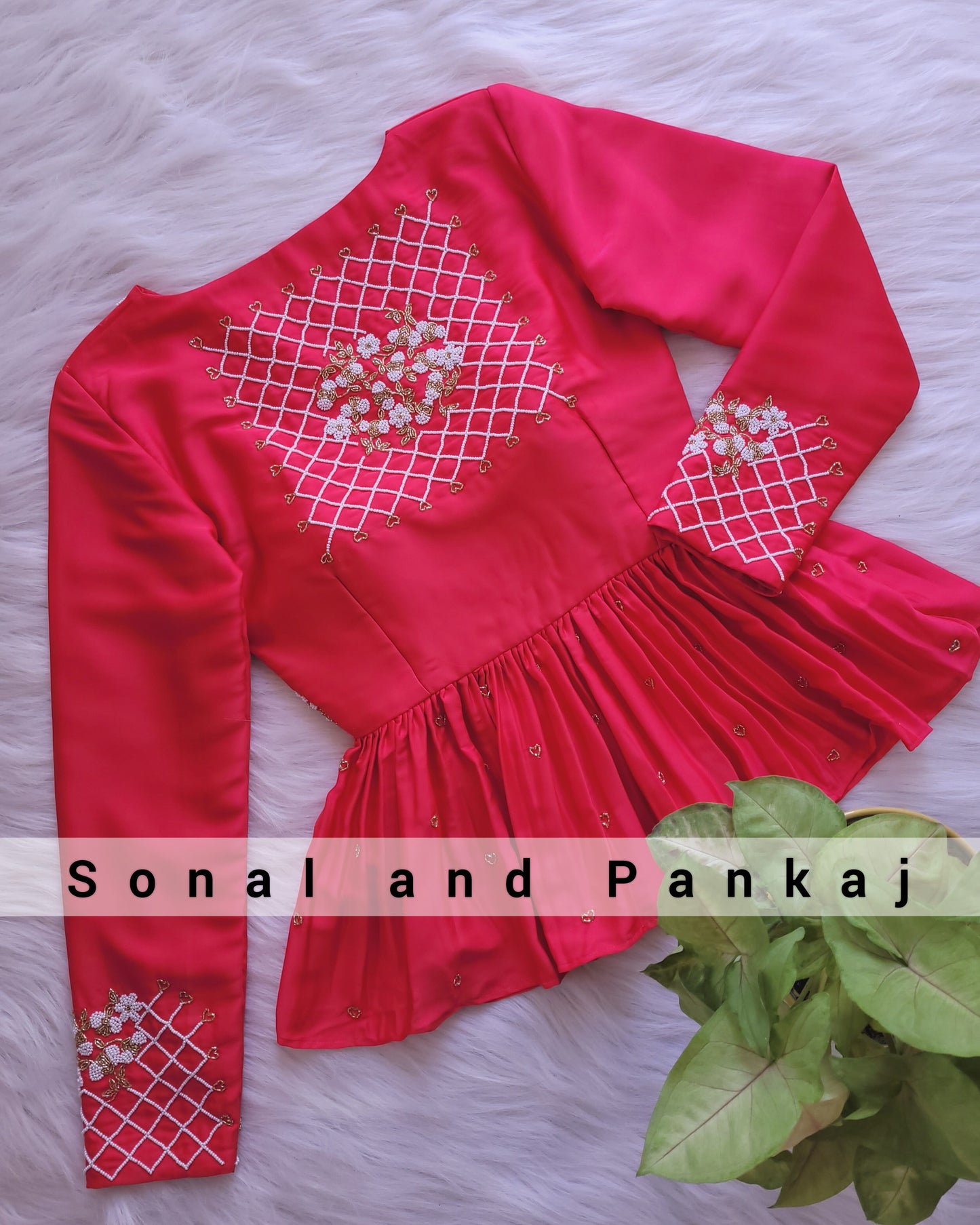 Beautiful Pearl Hand Embroidered Coral Color Blouse - BL01266