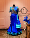 3d Peacock Embroidery Jacket Style Blouse With Ready To Wear Ruffle Saree - SA00727