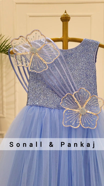 Elsa - Ice Blue Floral Blossom Gown - KD01589