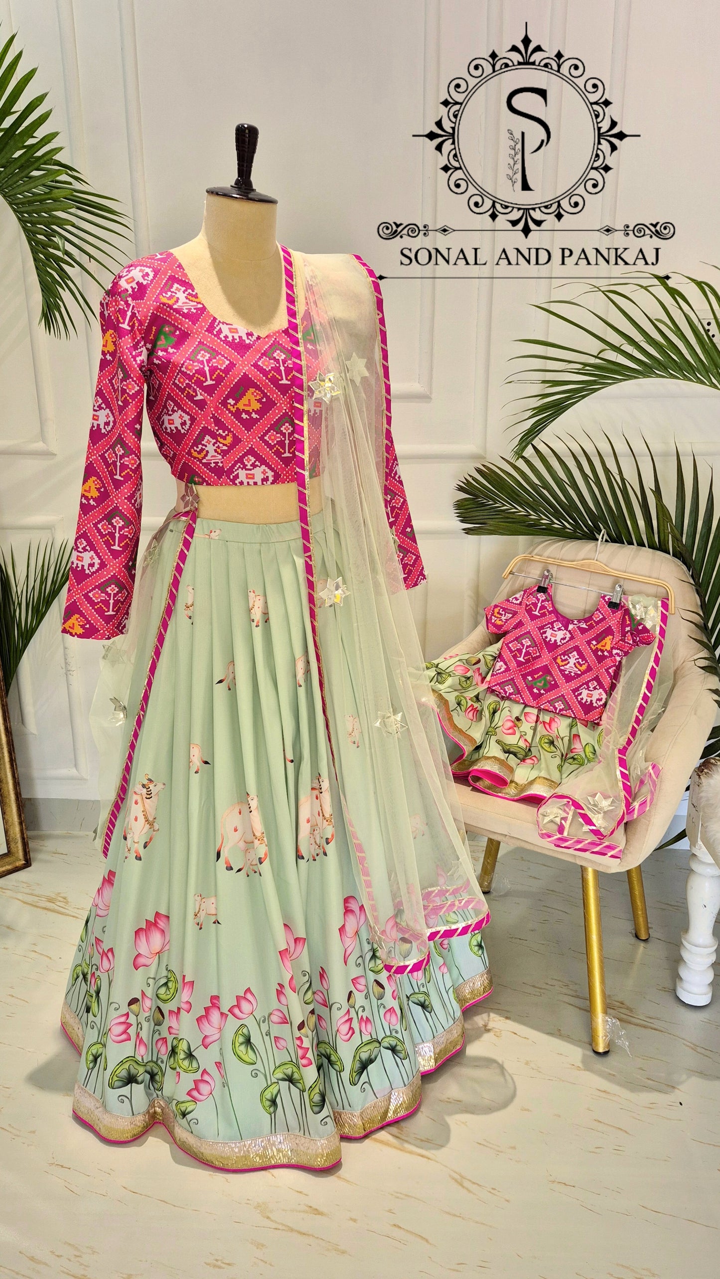 Lotus Whispers - Pastel Green Pichwai Ensemble - LH01614