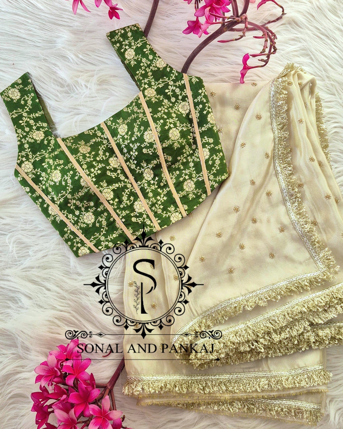 Chandani Corset Glam - Olive Green Corset Blouse & Designer Saree - SA01629