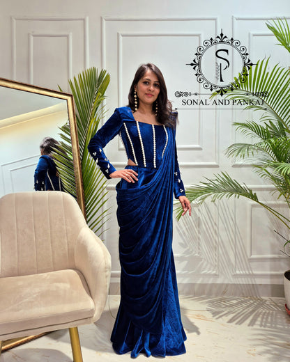 Sari imprimé bandhani rouge prêt à porter avec chemisier brodé à la main - SA00806