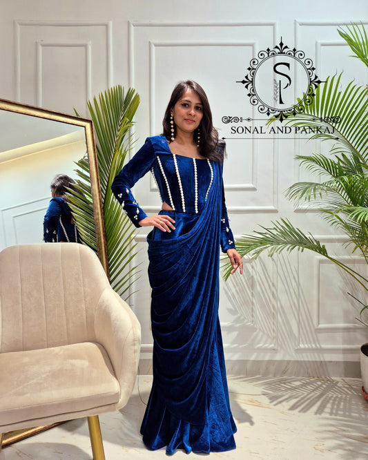 Sari imprimé bandhani rouge prêt à porter avec chemisier brodé à la main - SA00806